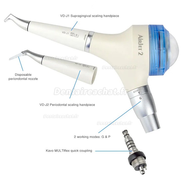 VolDent AirJet-2 Aéropolisseur dentaire (pièce à main supragingivale et parodontale) avec raccord rapide Kavo